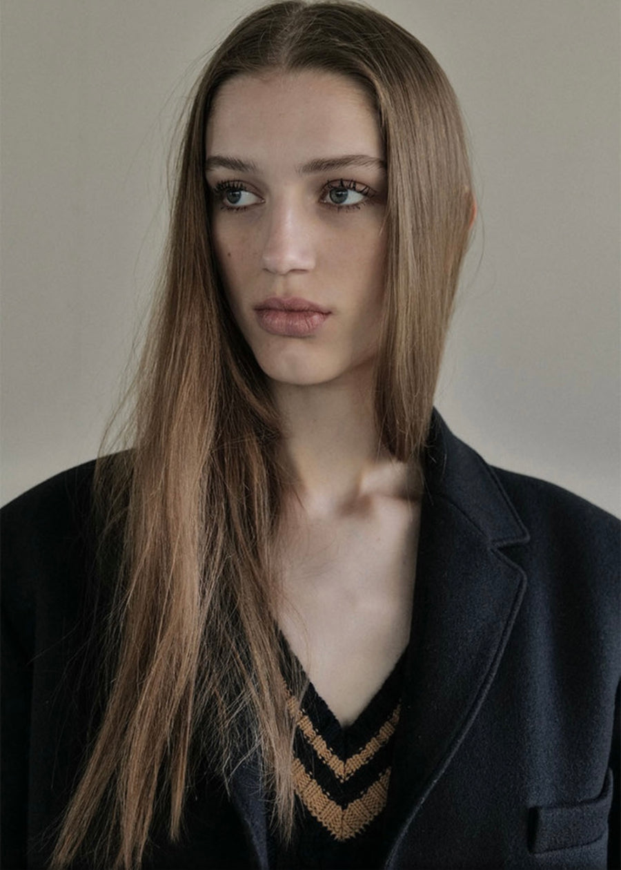 [LEHA] SINGLE BREASTED WOOL AND CASHMERE JACKET -DARK NAVY