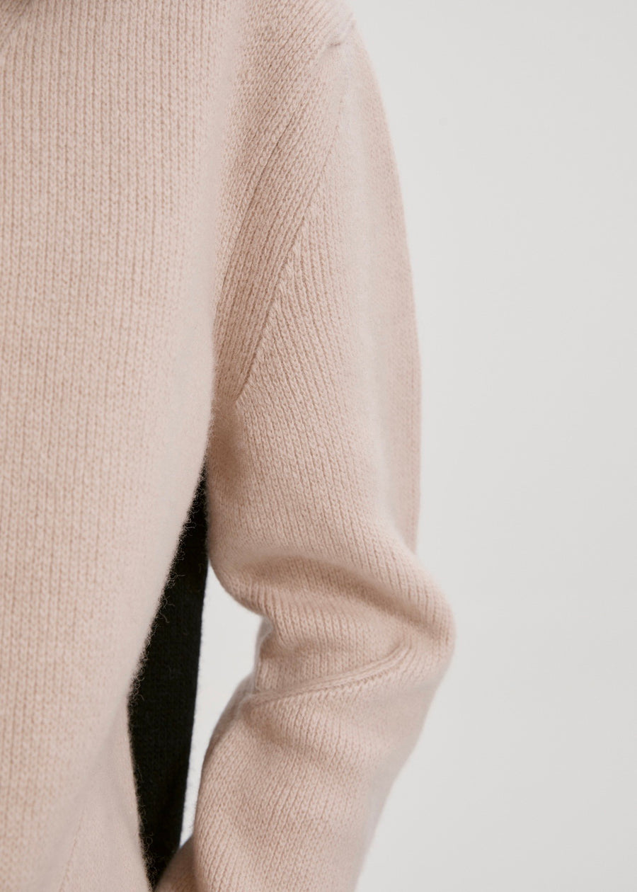 COLORBLOCK POCKET WOOL CARDIGAN (BLACK/PINK BEIGE) | RECTO