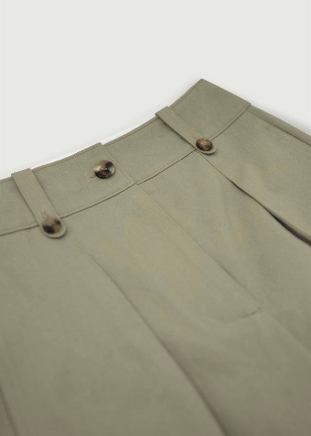 Cropped Cotton Wide Trousers (Tree moss)