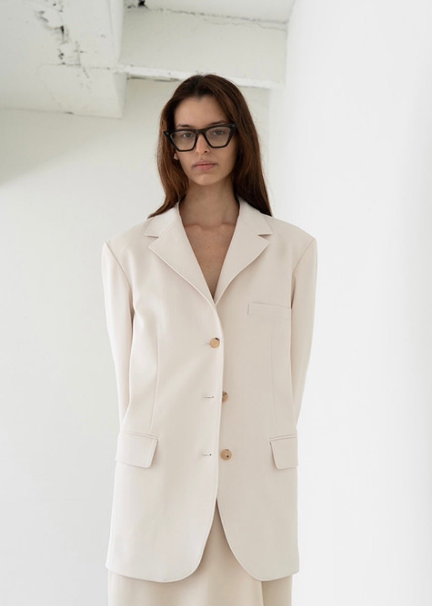 OVERSIZED SINGLE-BREASTED JACKET (CREAM) | LEHA