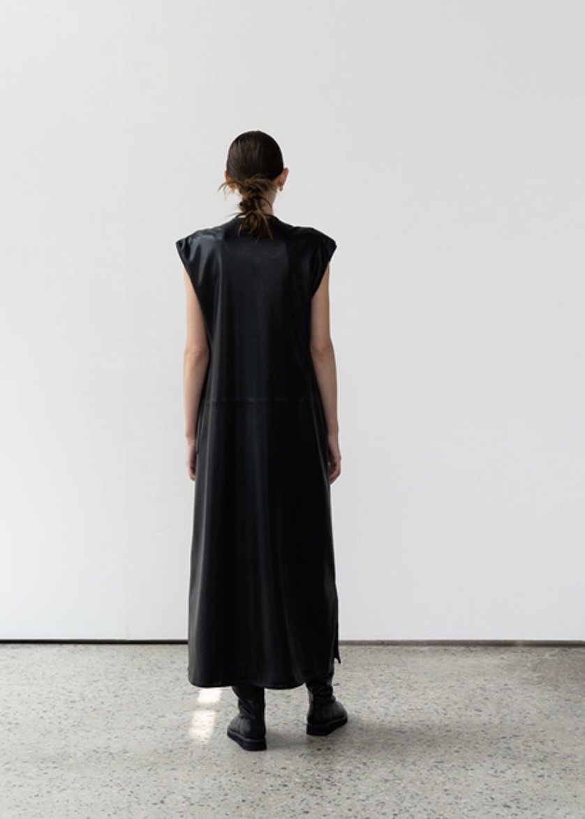 Tetra eco leather maxi vest coat (black)