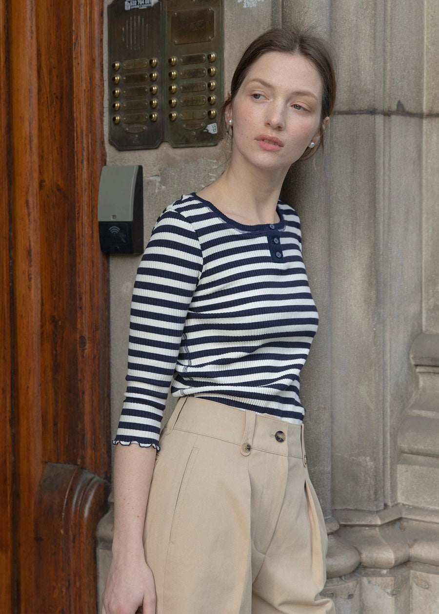 Cropped Cotton Wide Trousers (Beige)
