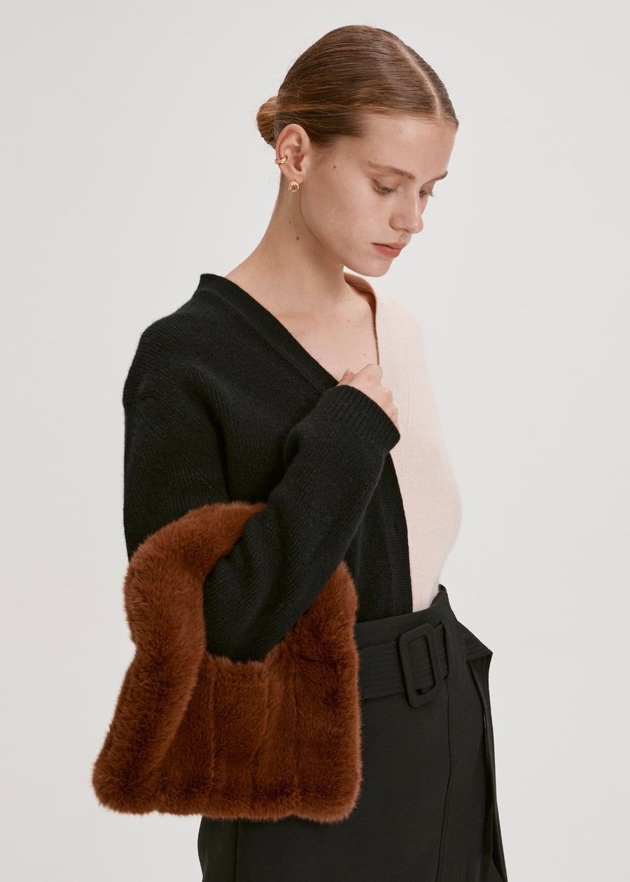 COLORBLOCK POCKET WOOL CARDIGAN (BLACK/PINK BEIGE) | RECTO