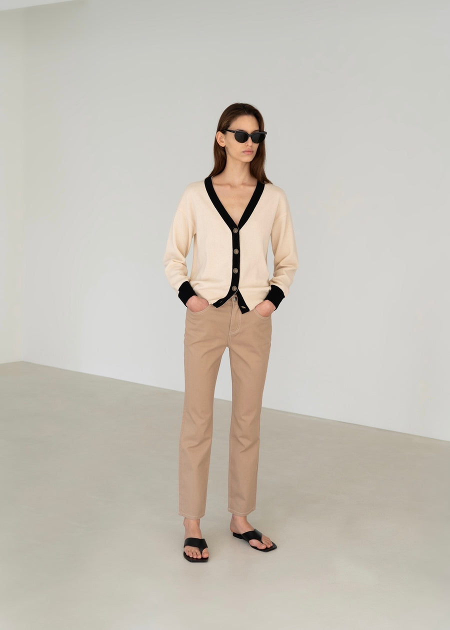 TWO-TONE CARDIGAN (CREAM) | LEHA