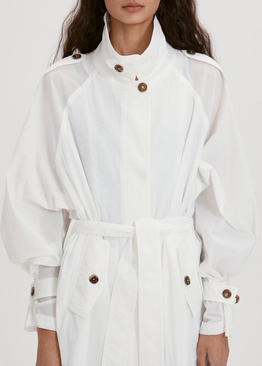 BELTED NYLON TRENCH COAT (WHITE) | RECTO