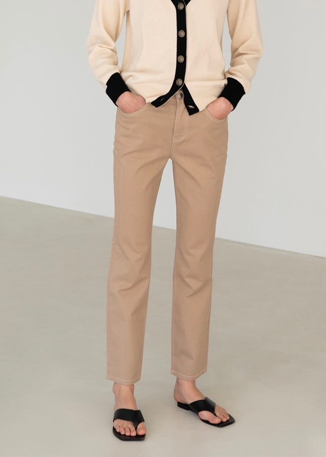 BEIGE HIGH-RISE STRAIGHT FIT JEANS | LEHA