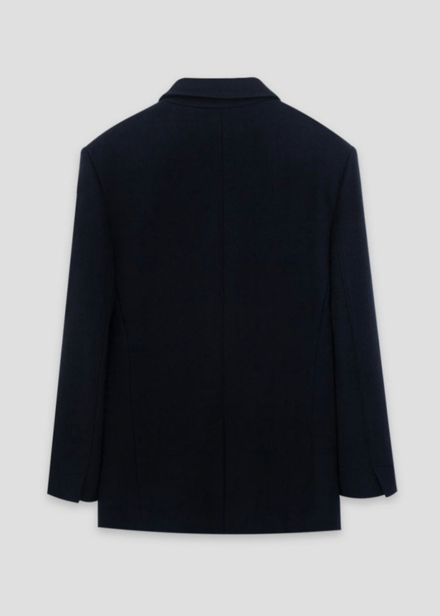 [LEHA] SINGLE BREASTED WOOL AND CASHMERE JACKET -DARK NAVY