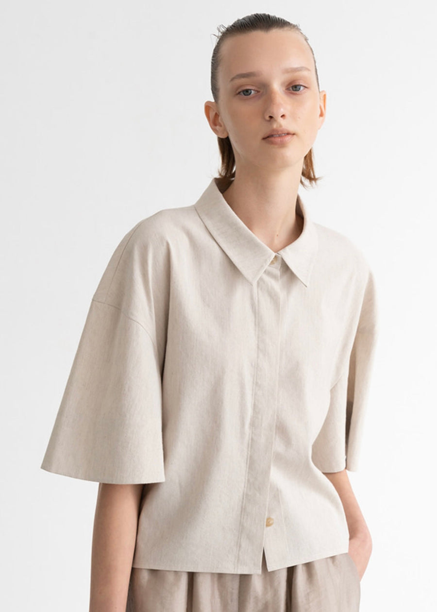 Serene Linen Blend Top (Oatmeal)