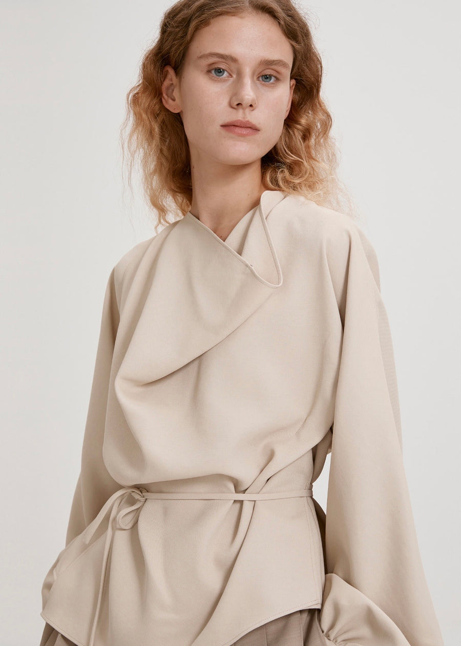 DRAPED WRAP BLOUSE (YELLOW BEIGE) | RECTO.