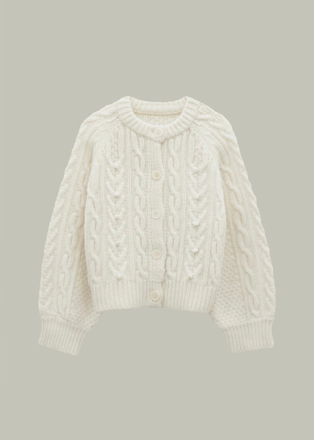 La Neige Cable-Knit Cardigan (Snowfall white)
