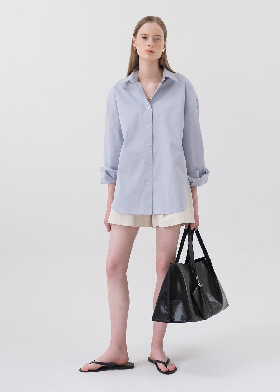 Oversized Cotton Shirt Blue | KINDERSALMON