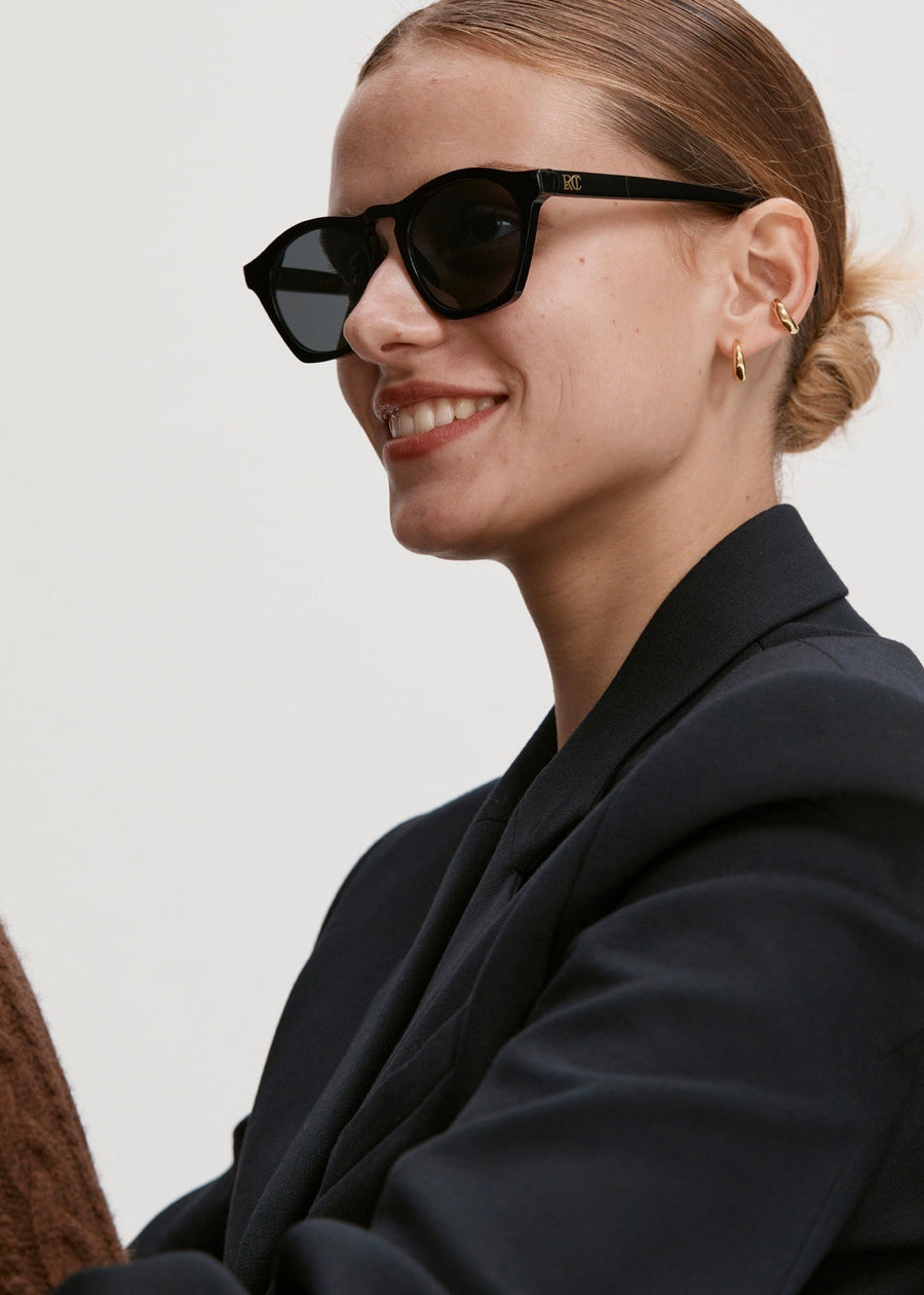 SQUARE SUNGLASSES & POUCH (BLACK) | RECTO