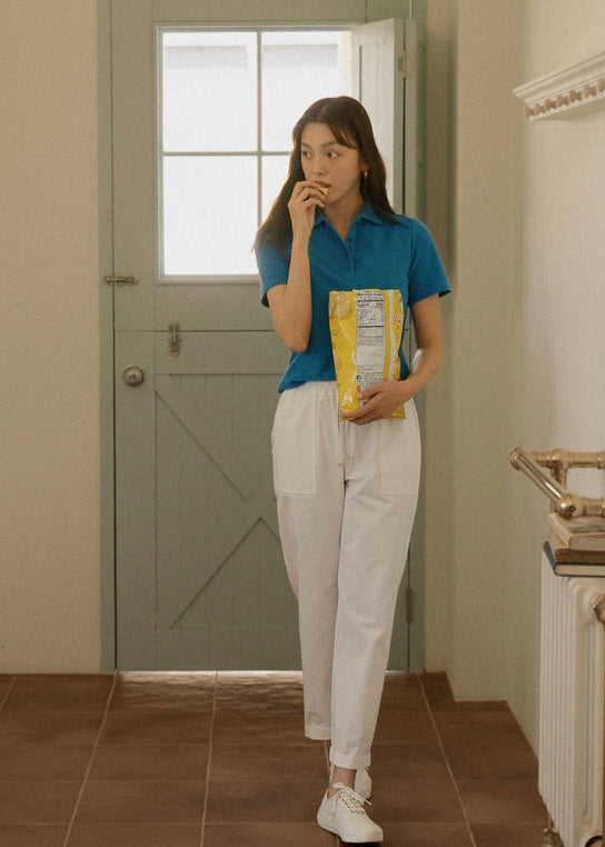 Drawstring Cotton Trousers (Cloud)