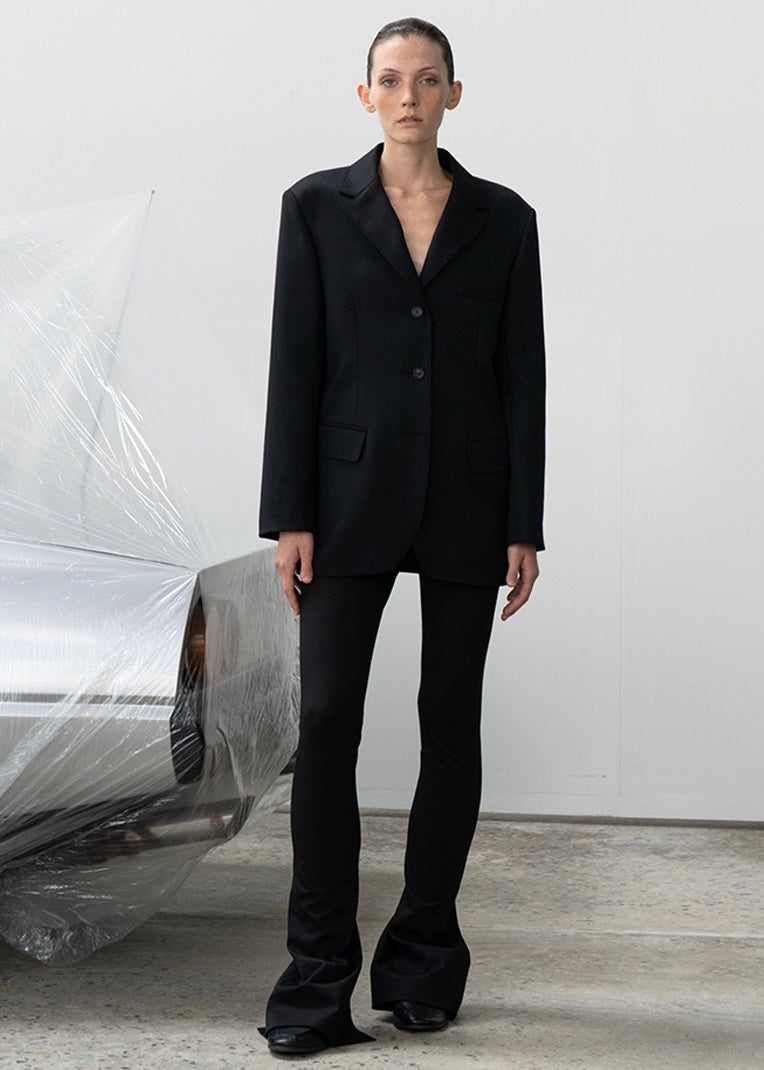 Slit detail stretched pants (black)