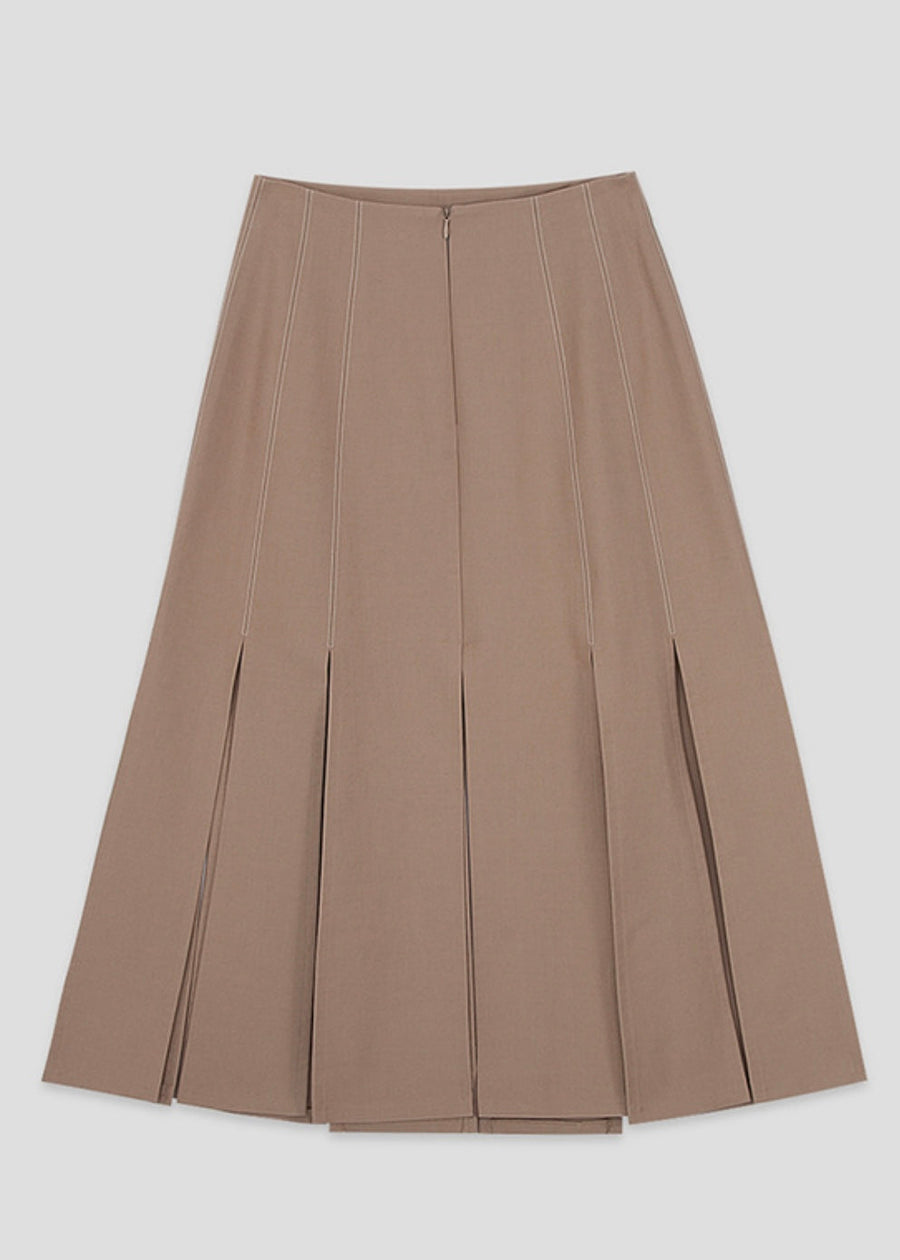 [Re-stock] Topstitched paneled midi skirt (Beige)