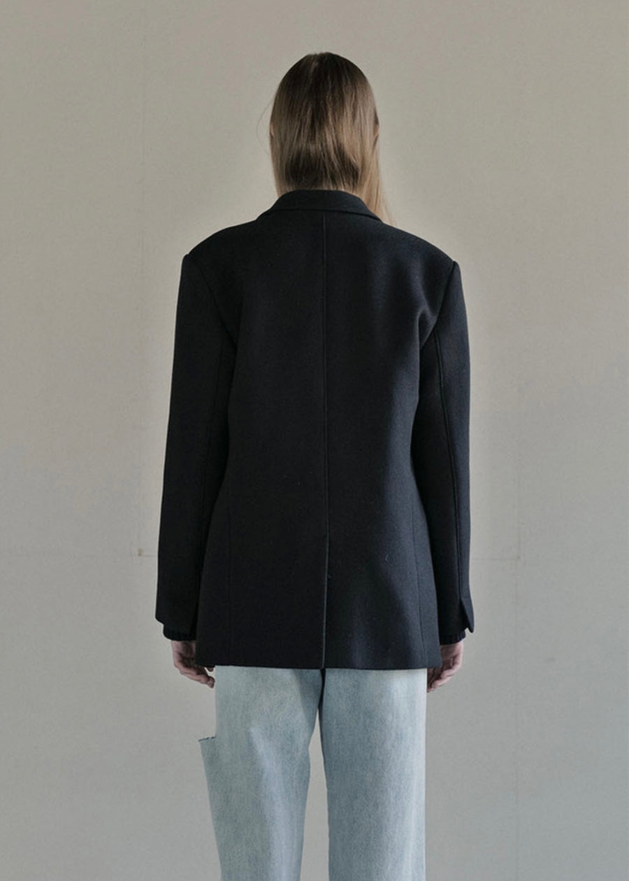 [LEHA] SINGLE BREASTED WOOL AND CASHMERE JACKET -DARK NAVY