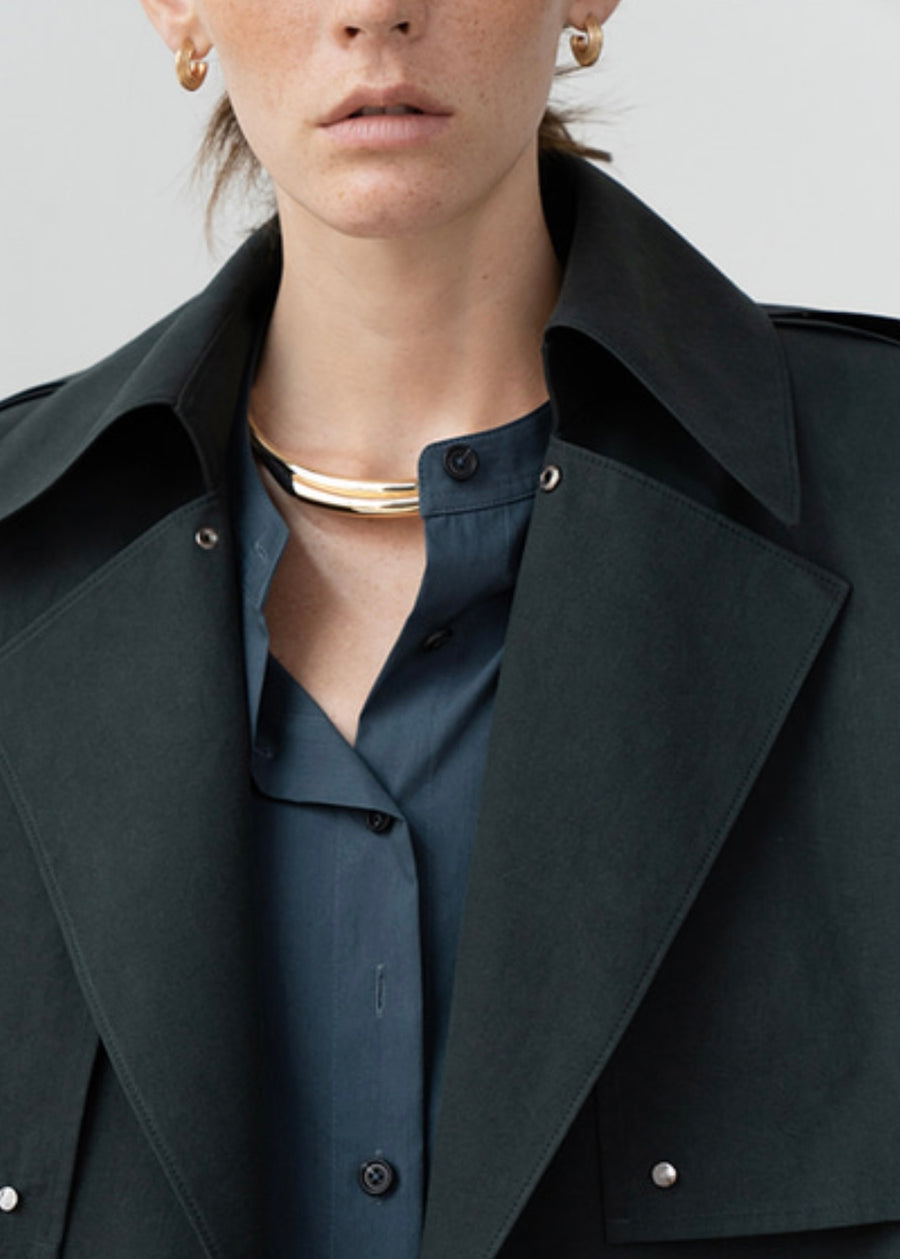 (Re-stock)Oversized collar trench coat (dark green)