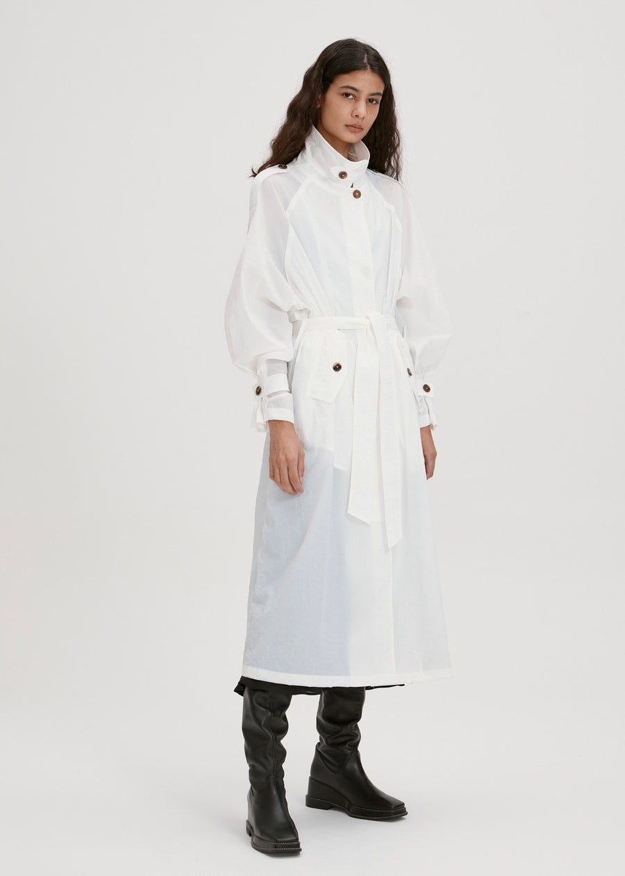 BELTED NYLON TRENCH COAT (WHITE) | RECTO