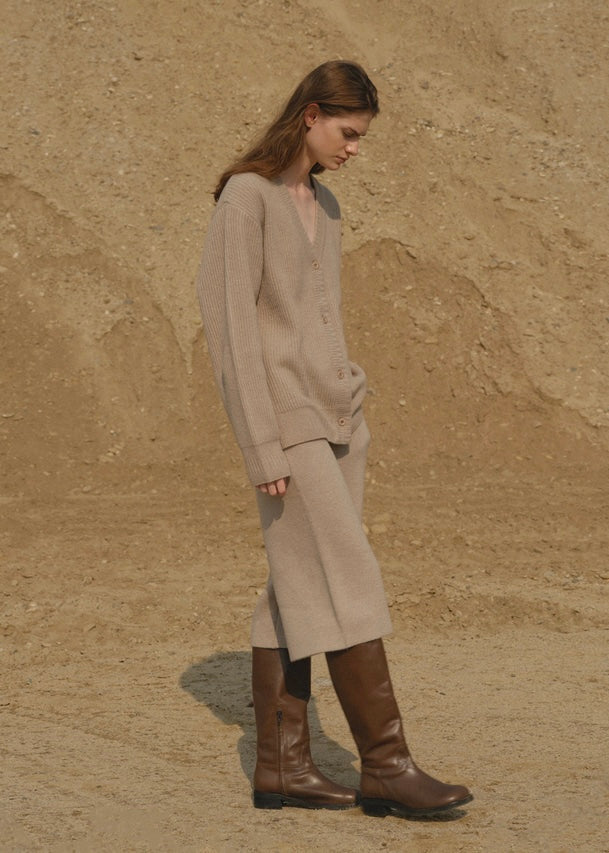 Half knit pants (Beige)