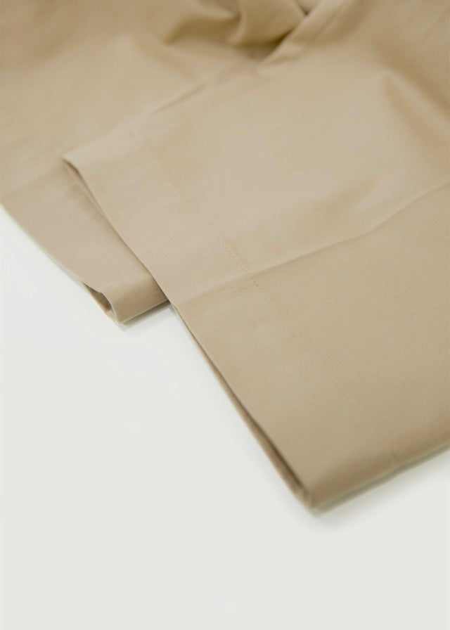 Cropped Cotton Wide Trousers (Beige)