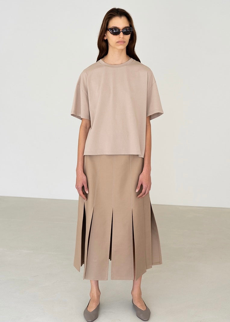 [Re-stock] Topstitched paneled midi skirt (Beige)