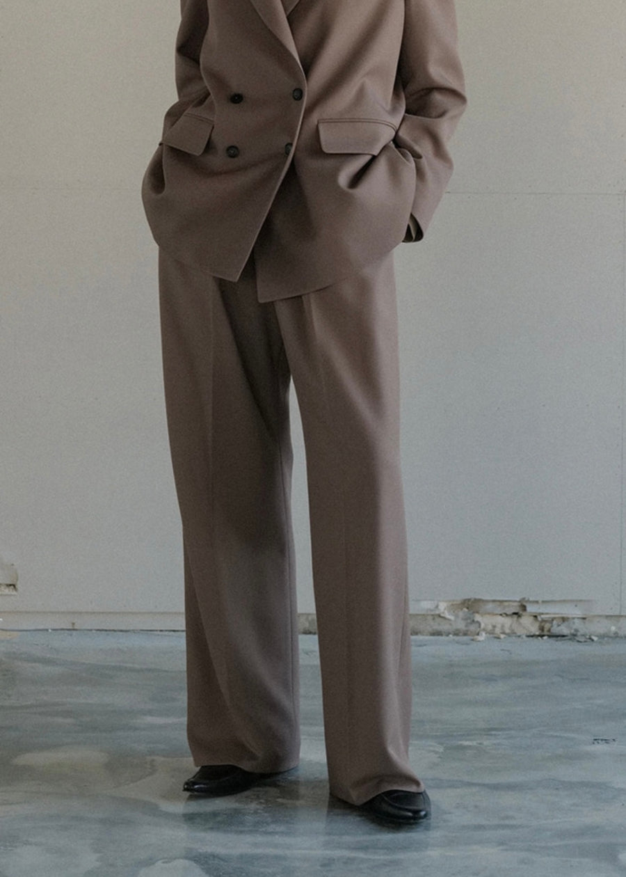 [LEHA] WOOL BLENDED PINTUCKED WIDE TROUSERS-BROWN