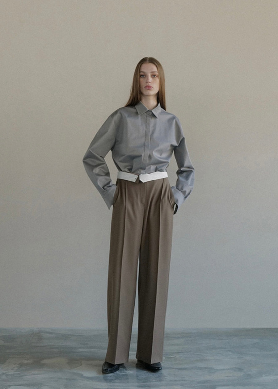 [LEHA] ARTHUR WOOL-BLEND WIDE PANTS -BROWN