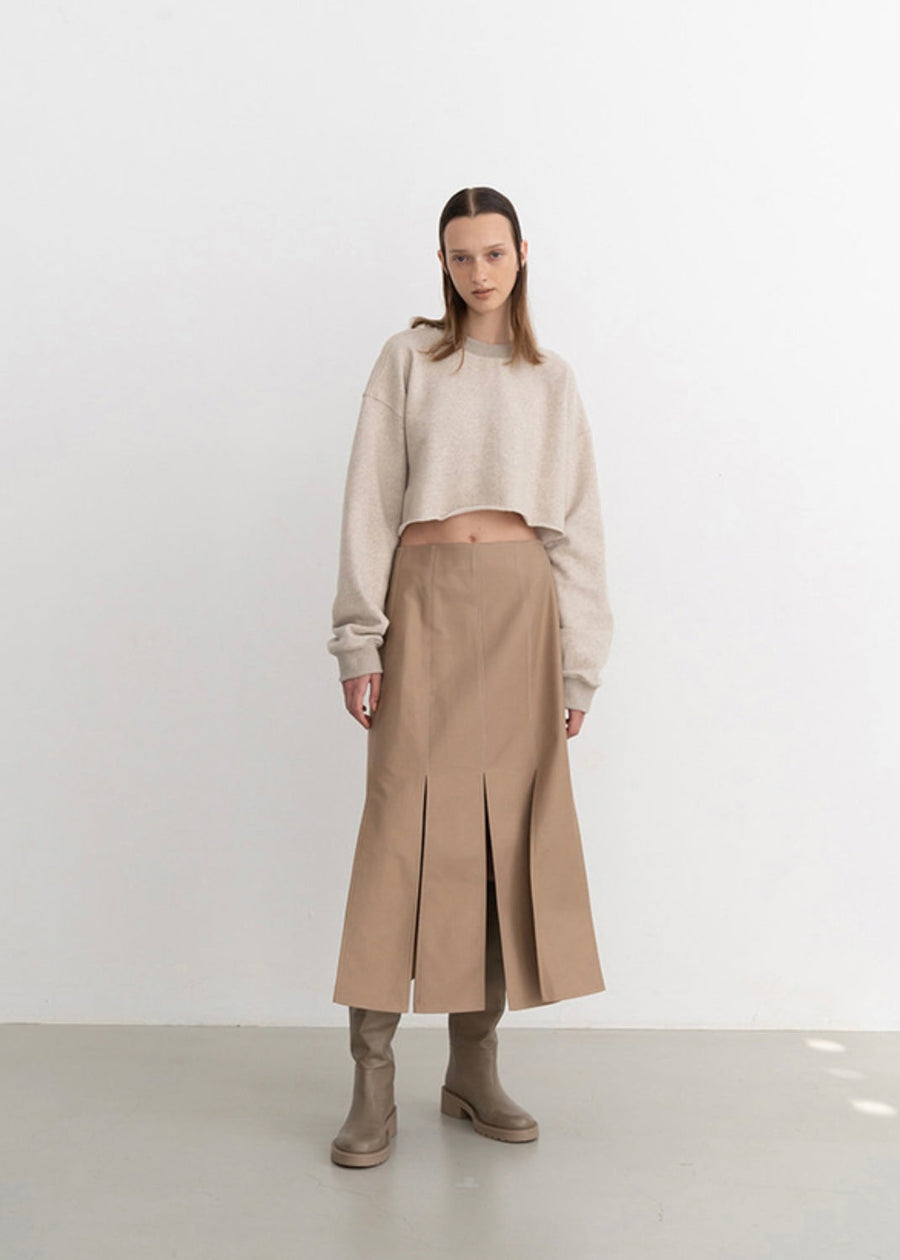 [Re-stock] Topstitched paneled midi skirt (Beige)
