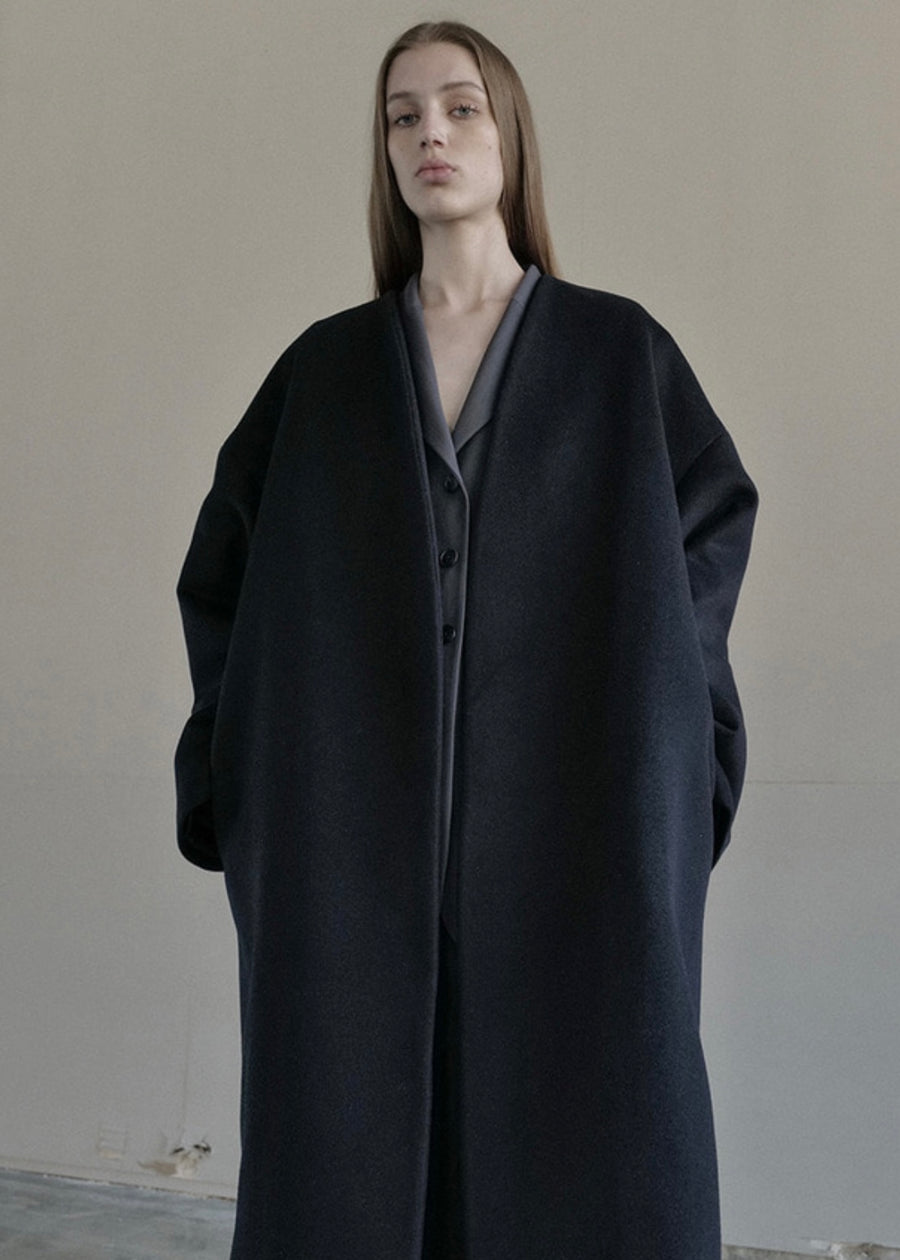 [LEHA] MARTA WOOL AND CASHMERE COCOON COAT -NAVY
