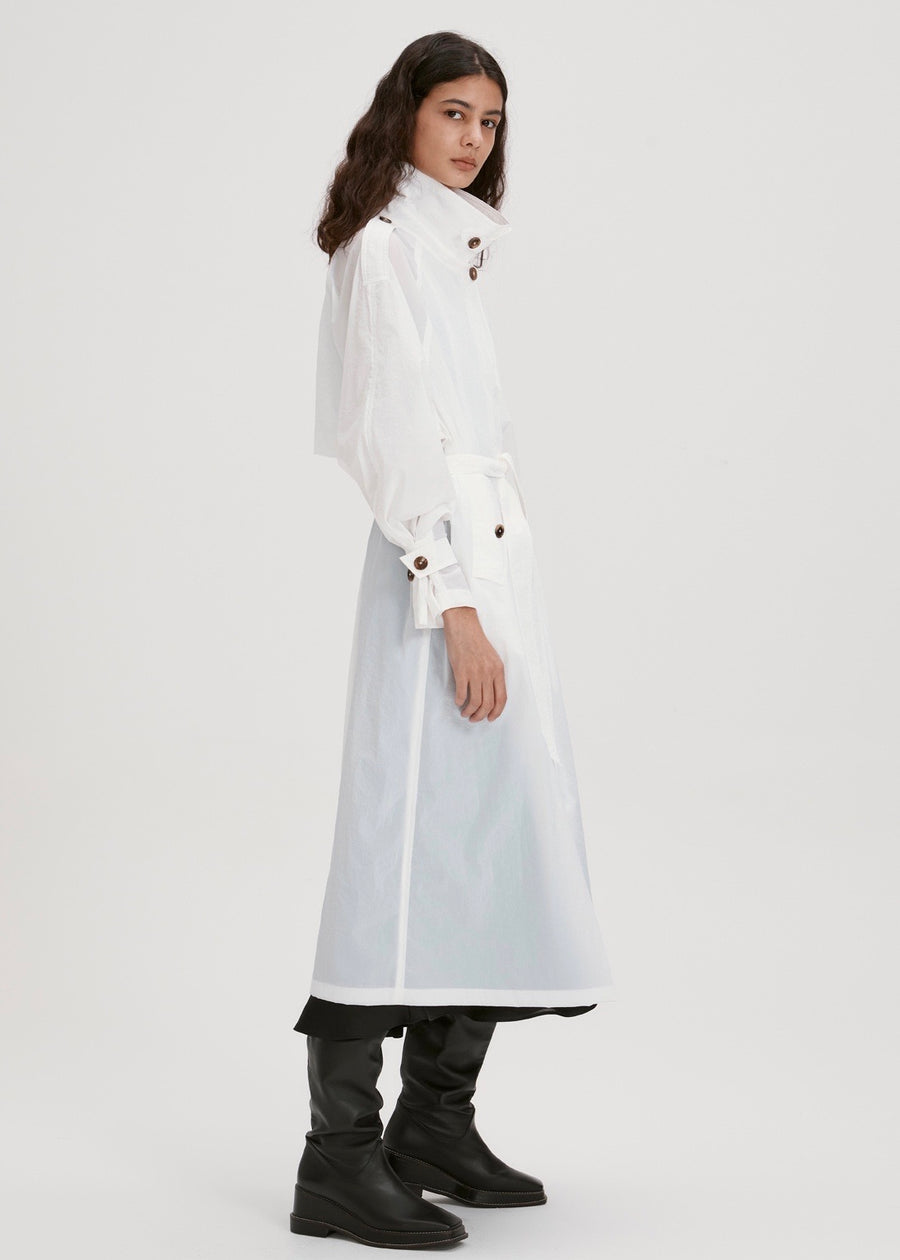 BELTED NYLON TRENCH COAT (WHITE) | RECTO