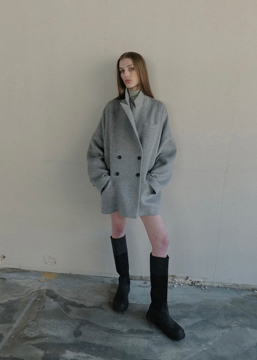[LEHA] HEATHER DOUBLE COAT -GREY