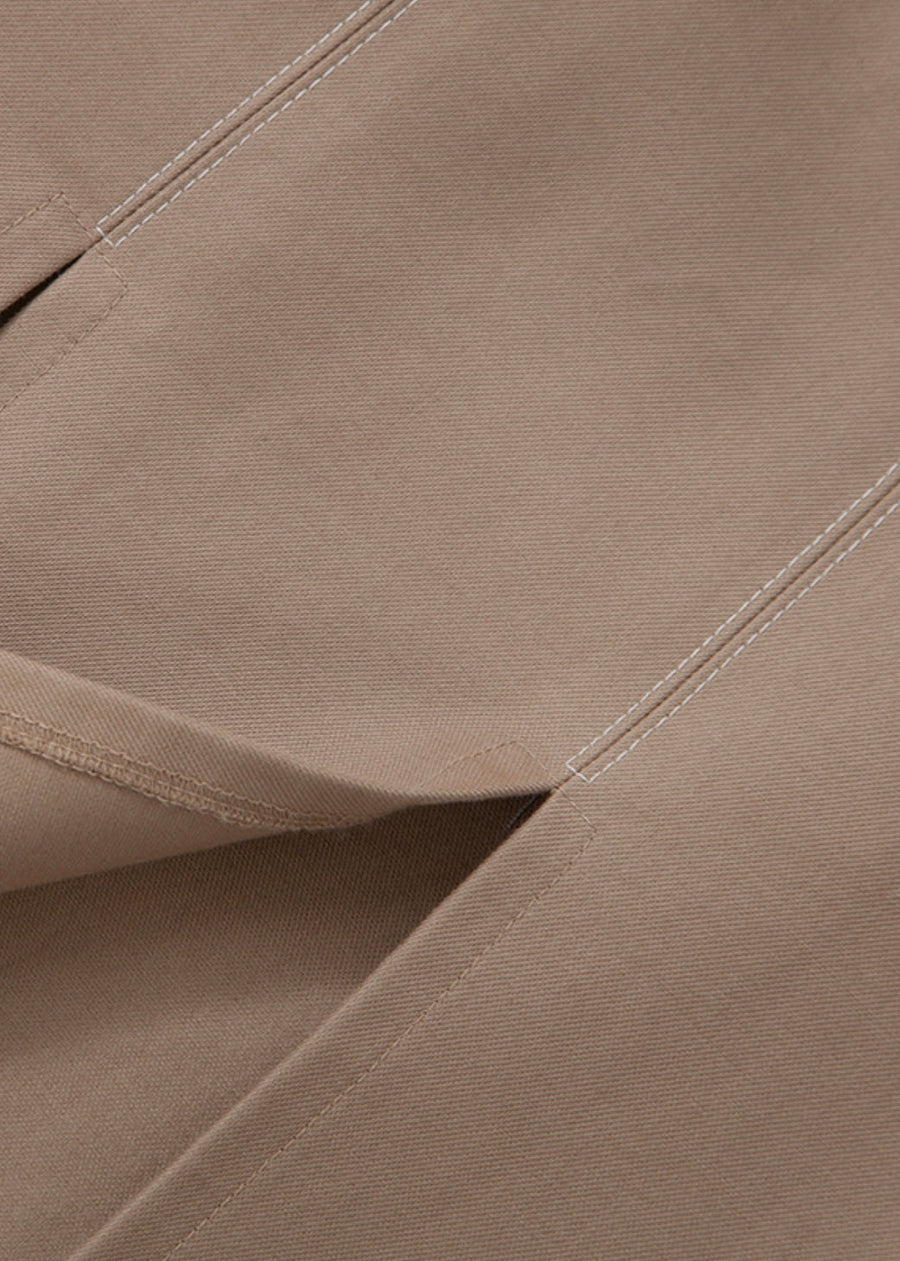[Re-stock] Topstitched paneled midi skirt (Beige)