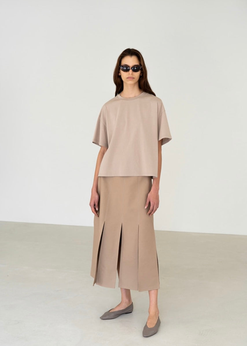 [Re-stock] Topstitched paneled midi skirt (Beige)
