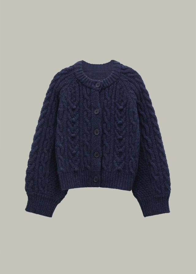 La Neige Cable-Knit Cardigan (Night blue)