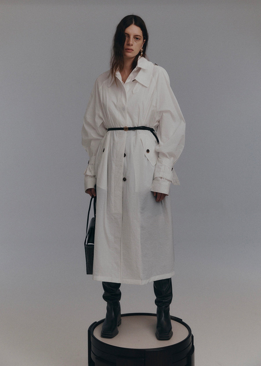 BELTED NYLON TRENCH COAT (WHITE) | RECTO