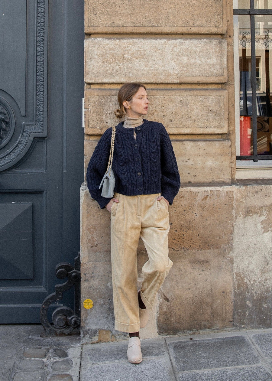 La Neige Cable-Knit Cardigan (Night blue)
