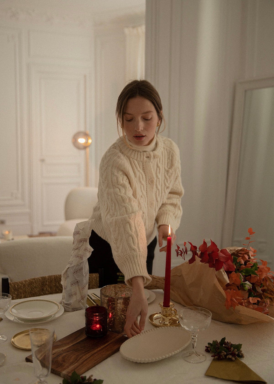La Neige Cable-Knit Cardigan (Snowfall white)