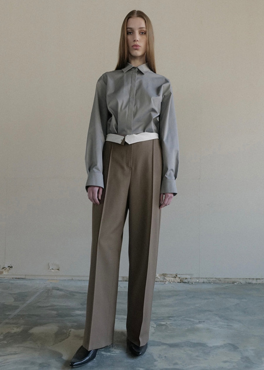 [LEHA] ARTHUR WOOL-BLEND WIDE PANTS -BROWN