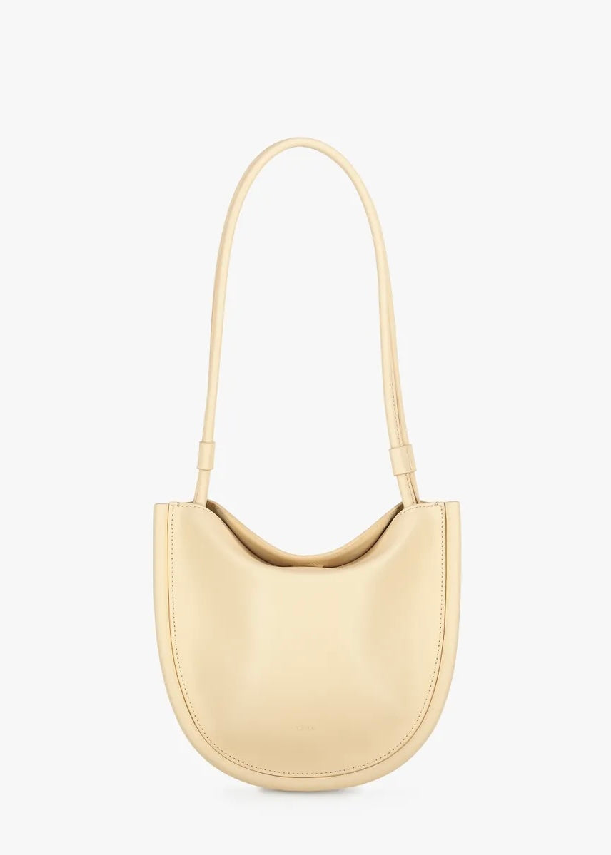 Flat hobo shoulder bag (Beige)