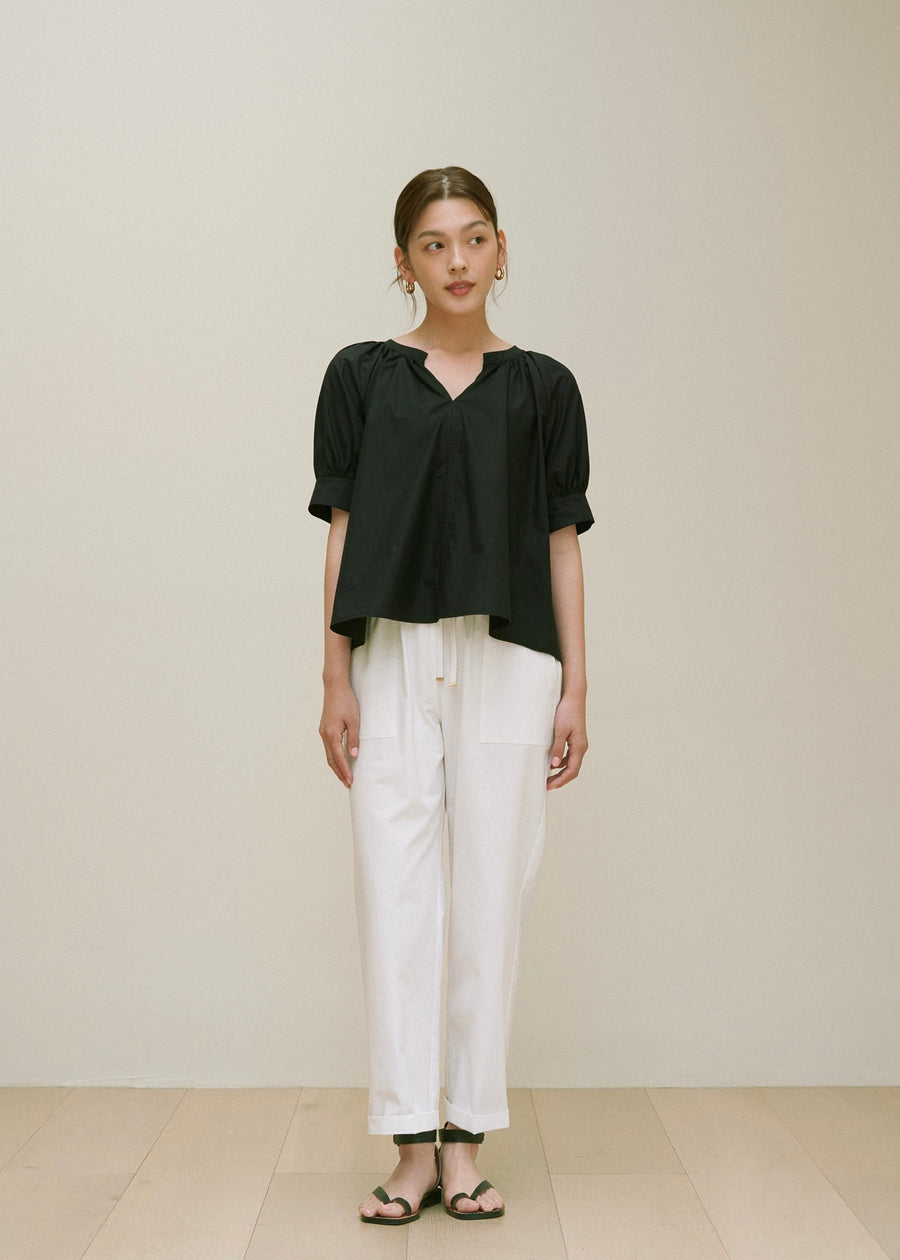 Gathered Tunic Blouse (Black)
