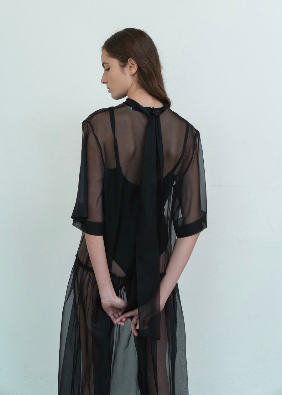 High-neck SIlk Organza Dress |L E H A