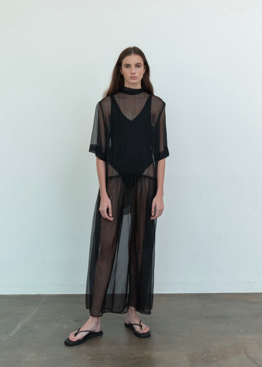 High-neck SIlk Organza Dress |L E H A