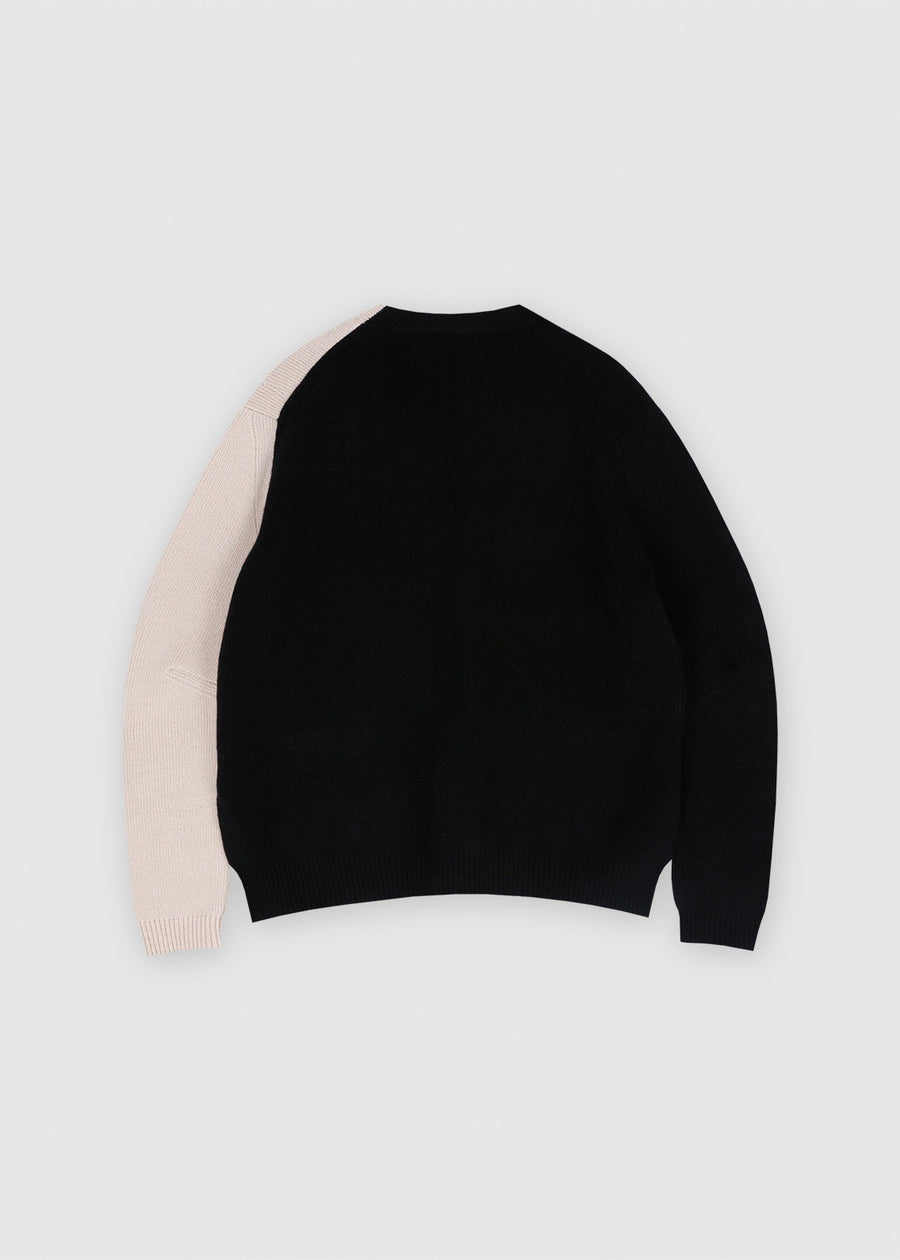 COLORBLOCK POCKET WOOL CARDIGAN (BLACK/PINK BEIGE) | RECTO