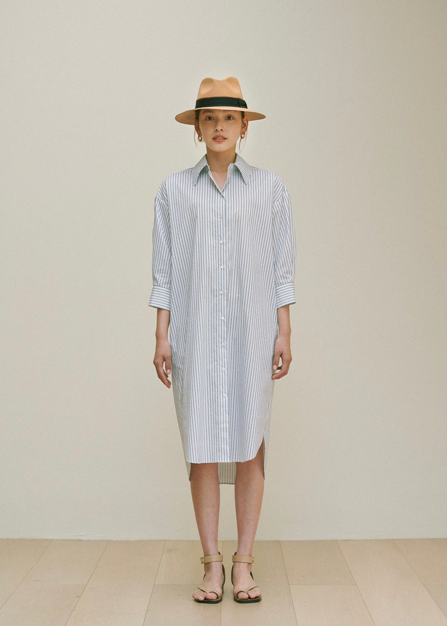 [1St Re-Order] Stripe Cotton-blend Shirt Dress