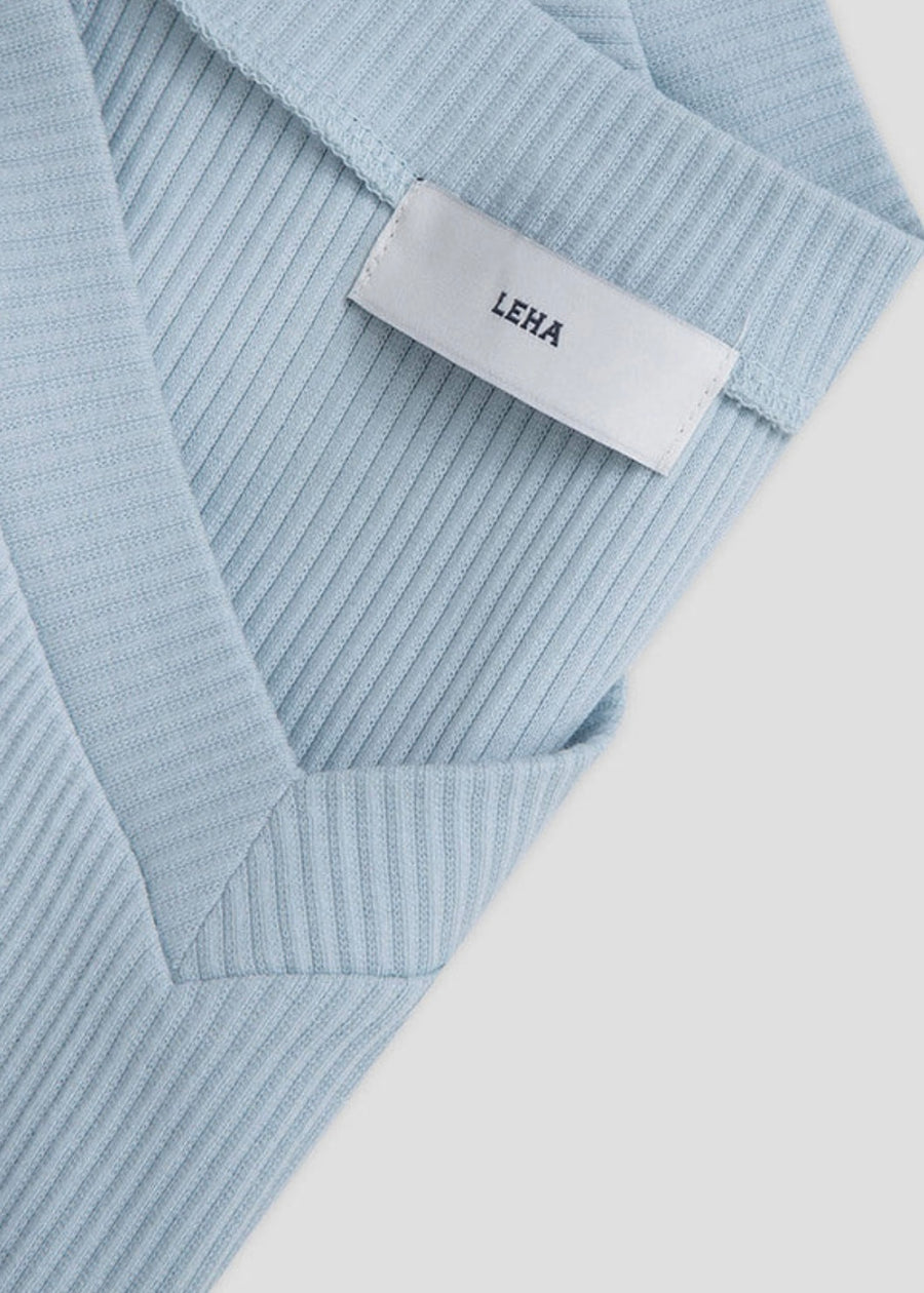 [LEHA] V NECK RIBBED STRETCH COTTON JERSEY TOP -2COLORS