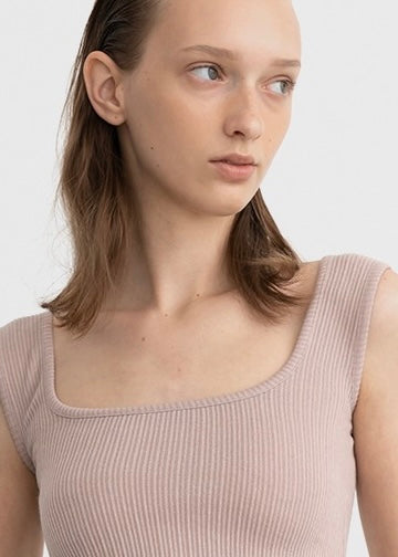Essential Ribbed Stretch Cotton Jersey Tank Top (Beige)