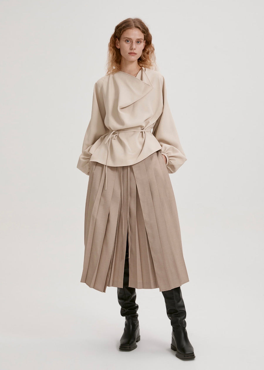 DRAPED WRAP BLOUSE (YELLOW BEIGE) | RECTO.