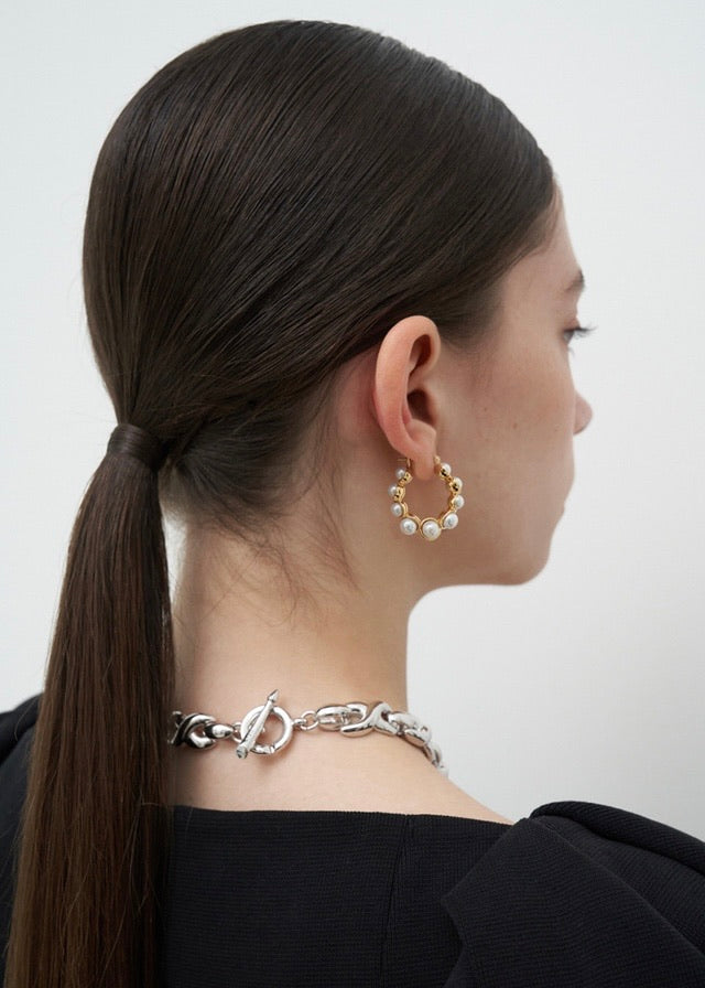Twist Pearl Hoop E |  S_S.IL