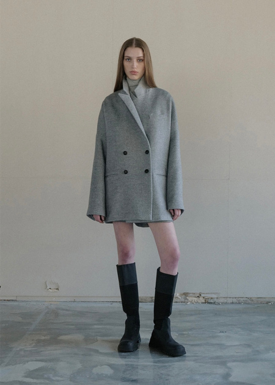 [LEHA] HEATHER DOUBLE COAT -GREY