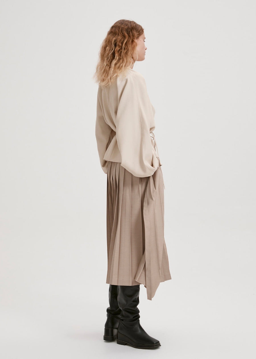DRAPED WRAP BLOUSE (YELLOW BEIGE) | RECTO.